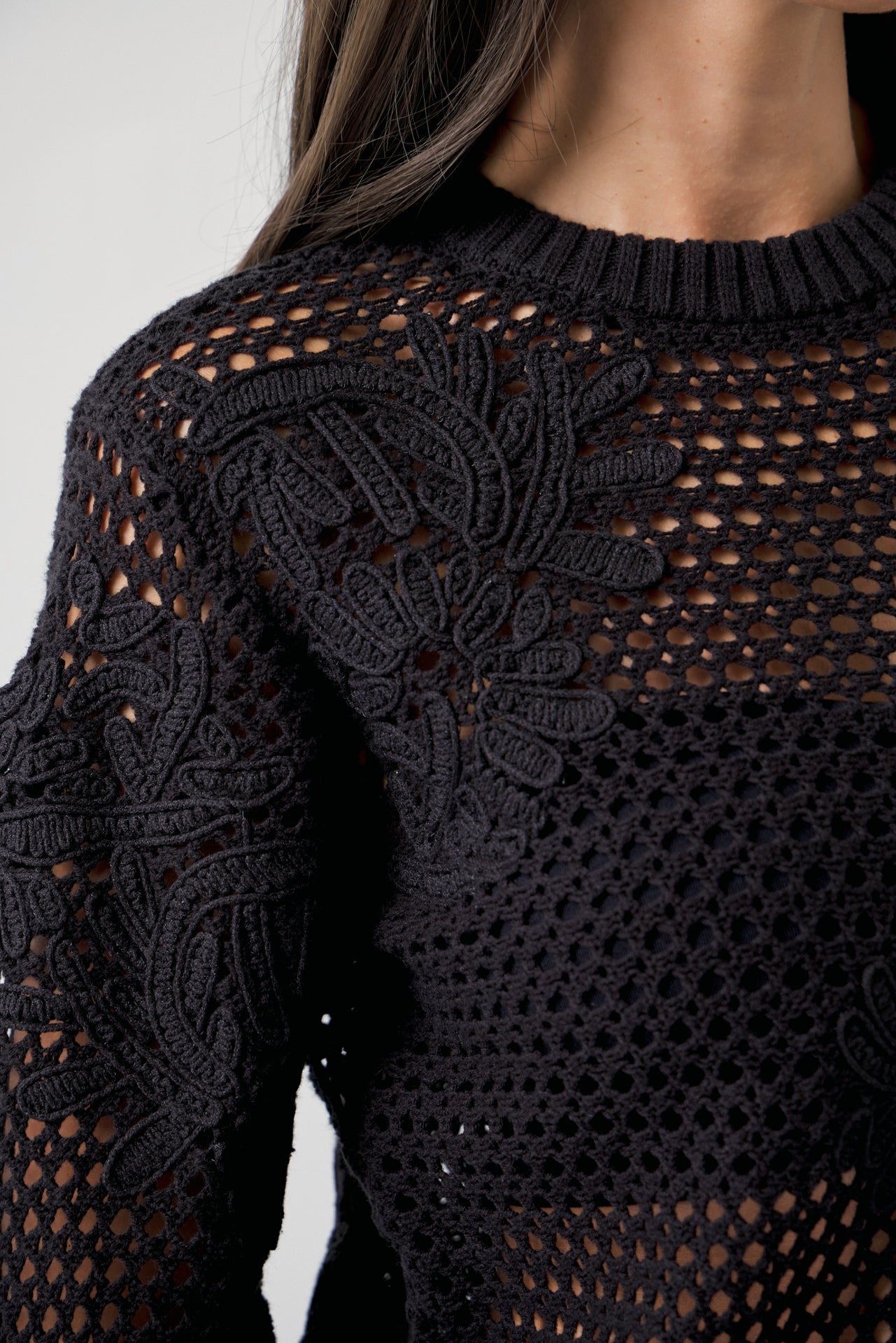 Twice The Love Flower Embroidered Crochet Sweater