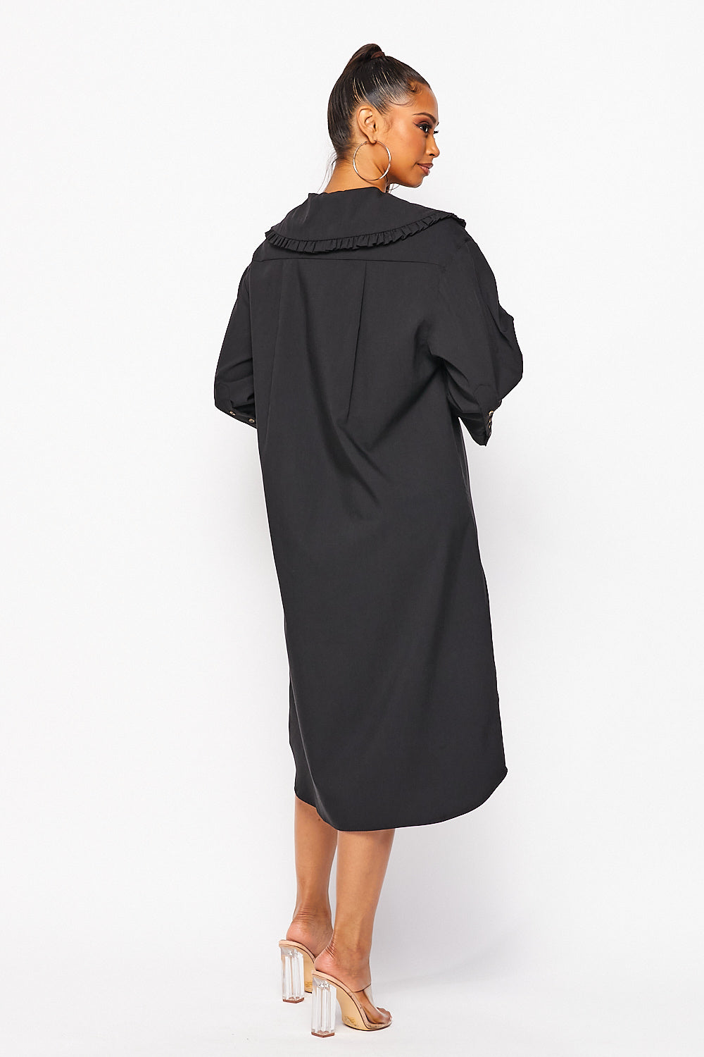 Oversized Bib Collar Midi Shirt Dress