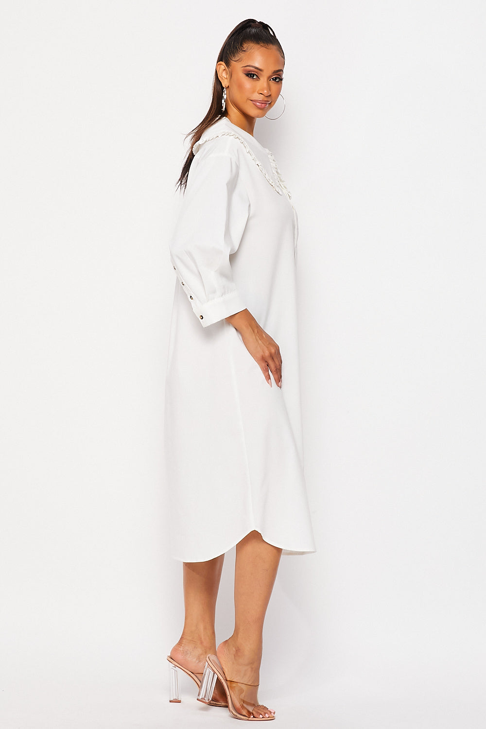 Oversized Bib Collar Midi Shirt Dress