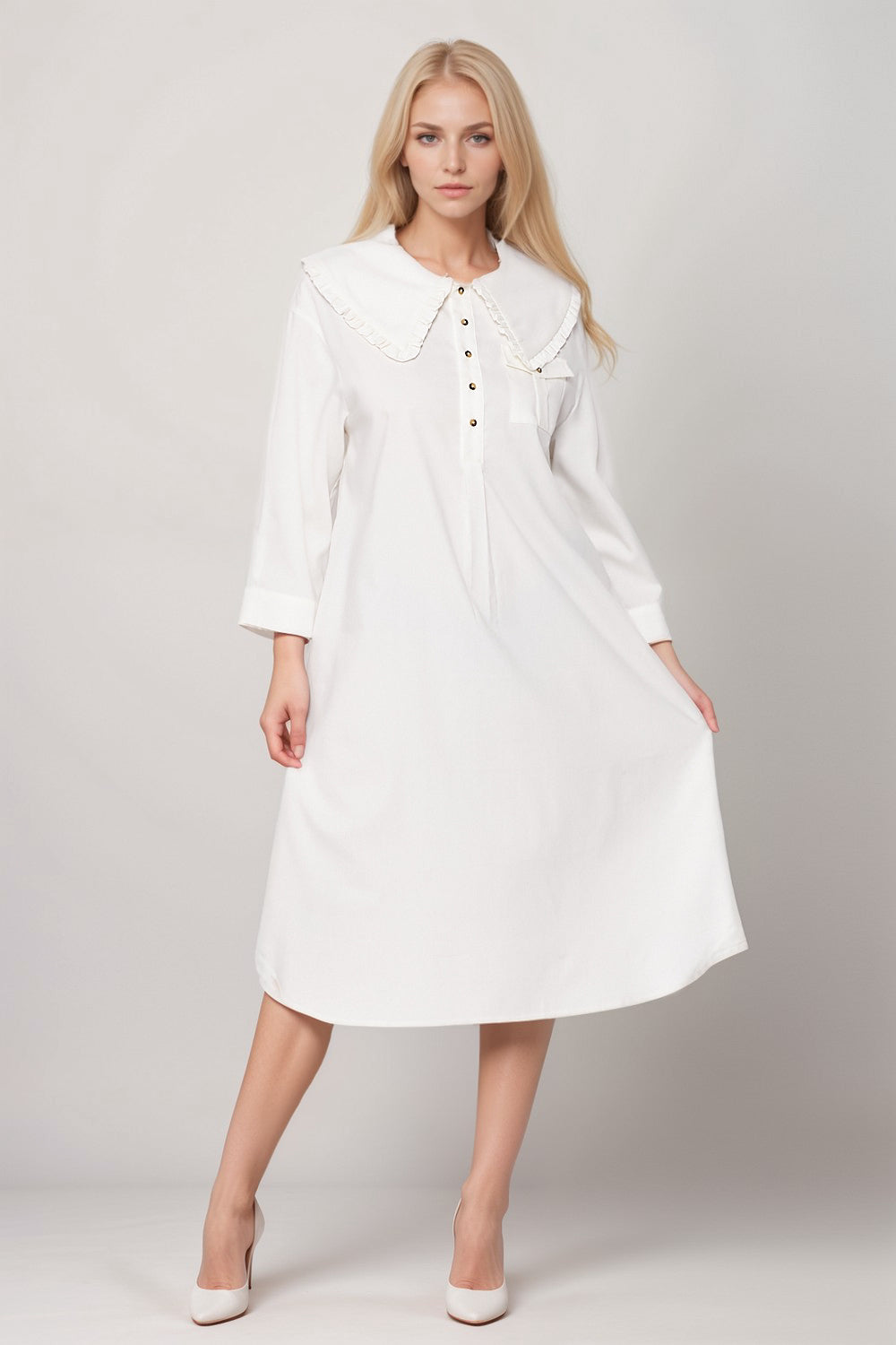Oversized Bib Collar Midi Shirt Dress