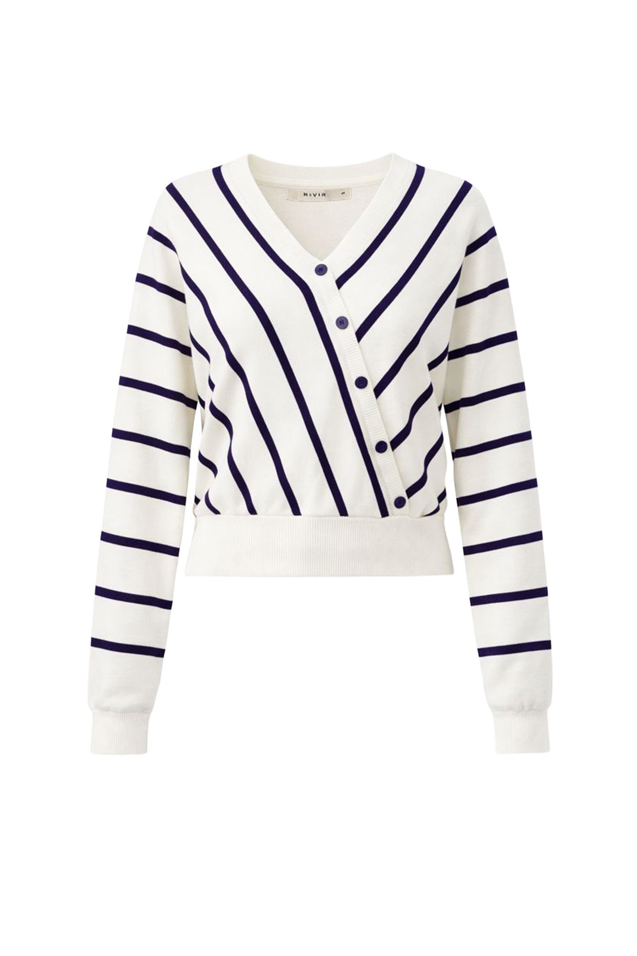 Elysia Knit Stripe Long Sleeve Surplice Top With Button Detail