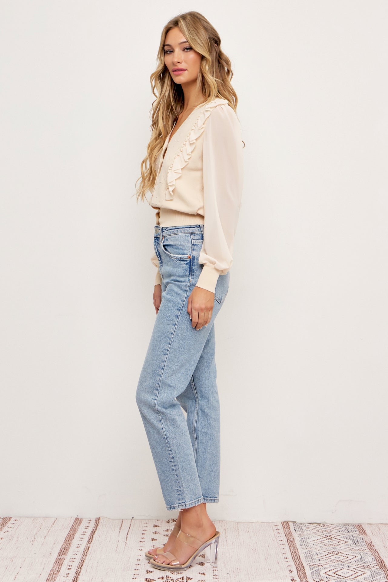 Aria Knit Cardigan With Chiffon Sleeves