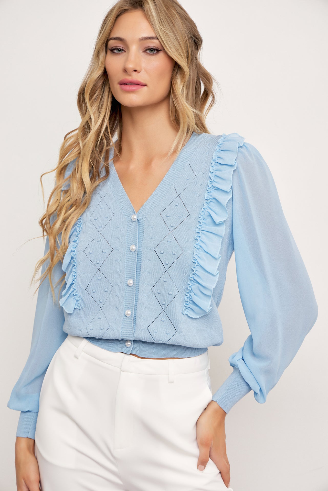 Aria Knit Cardigan With Chiffon Sleeves