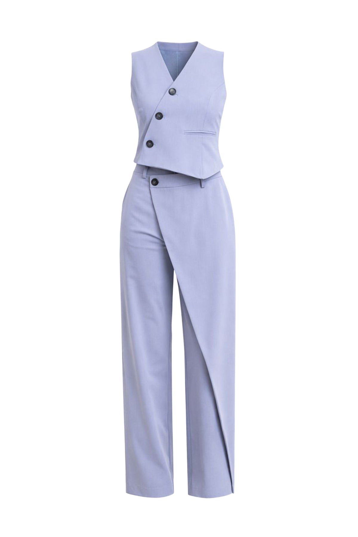Effortless Flow Woven Asymmetrical Hem Vest & Wide Leg Pants Set