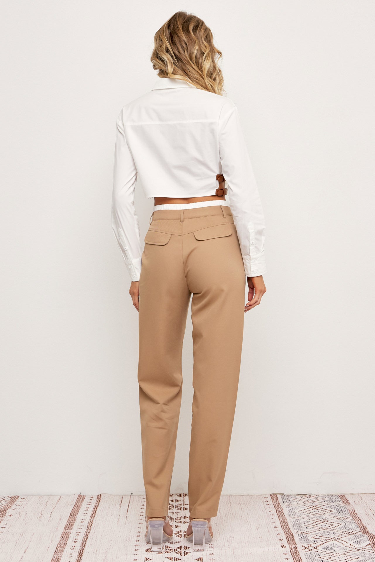Carmen Crop Shirt With Belt Trim & Pants With Contrast Waist Band Set