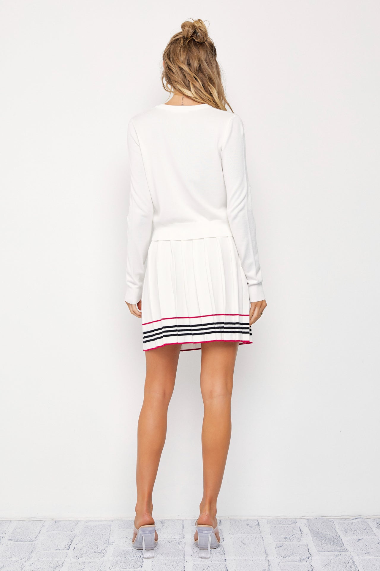 In The Cards Knit Cardigan And Pleated Mini Skirt Set