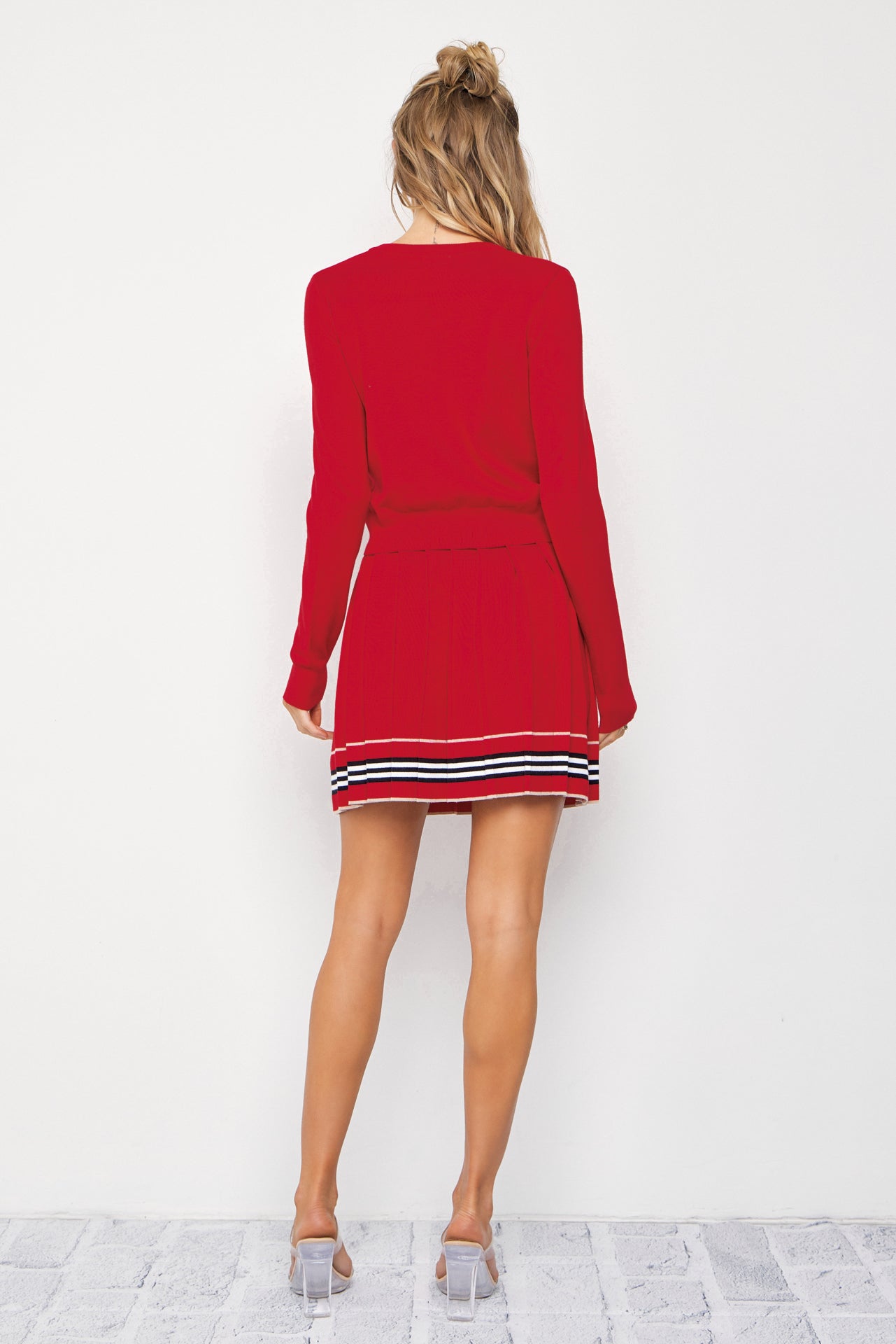 In The Cards Knit Cardigan And Pleated Mini Skirt Set