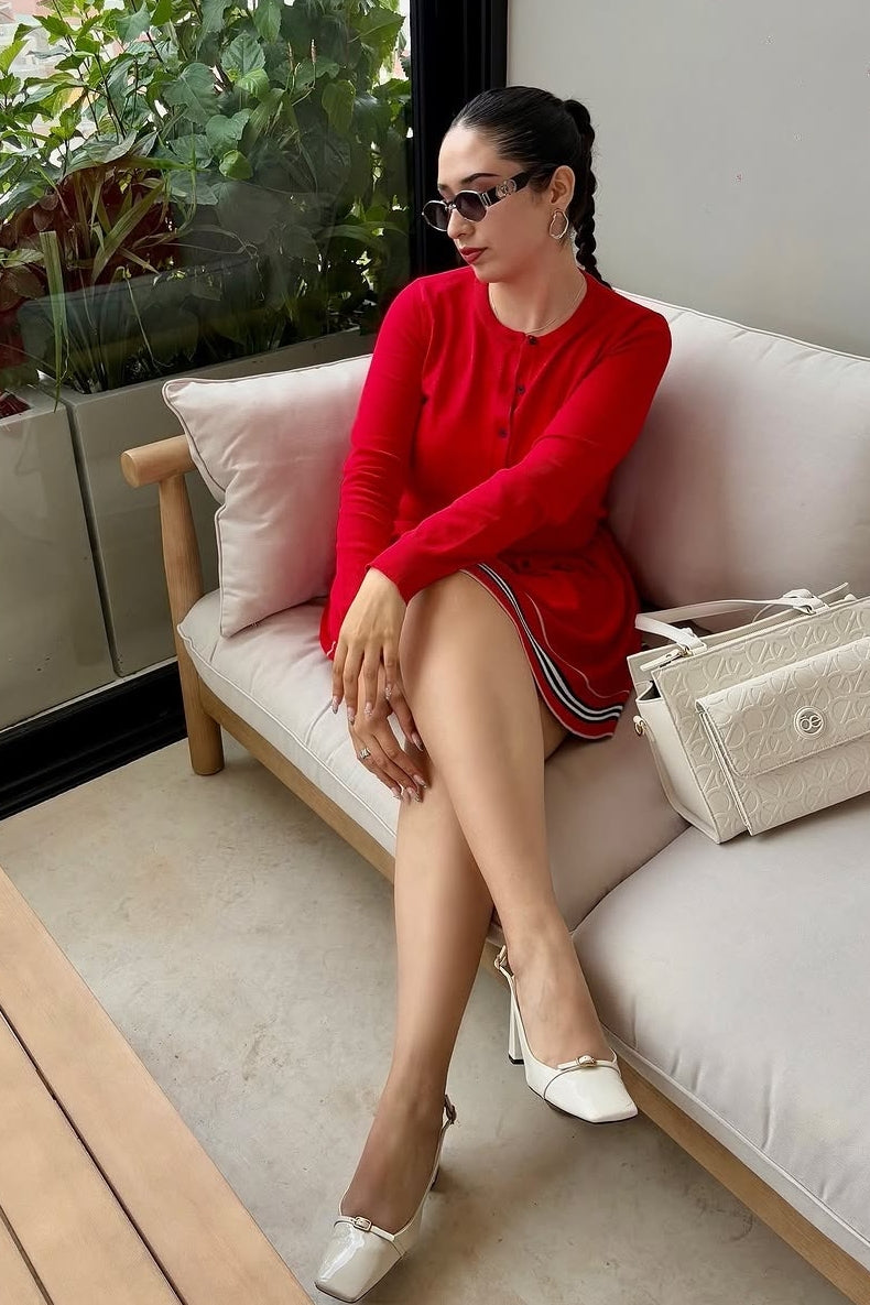 In The Cards Knit Cardigan And Pleated Mini Skirt Set