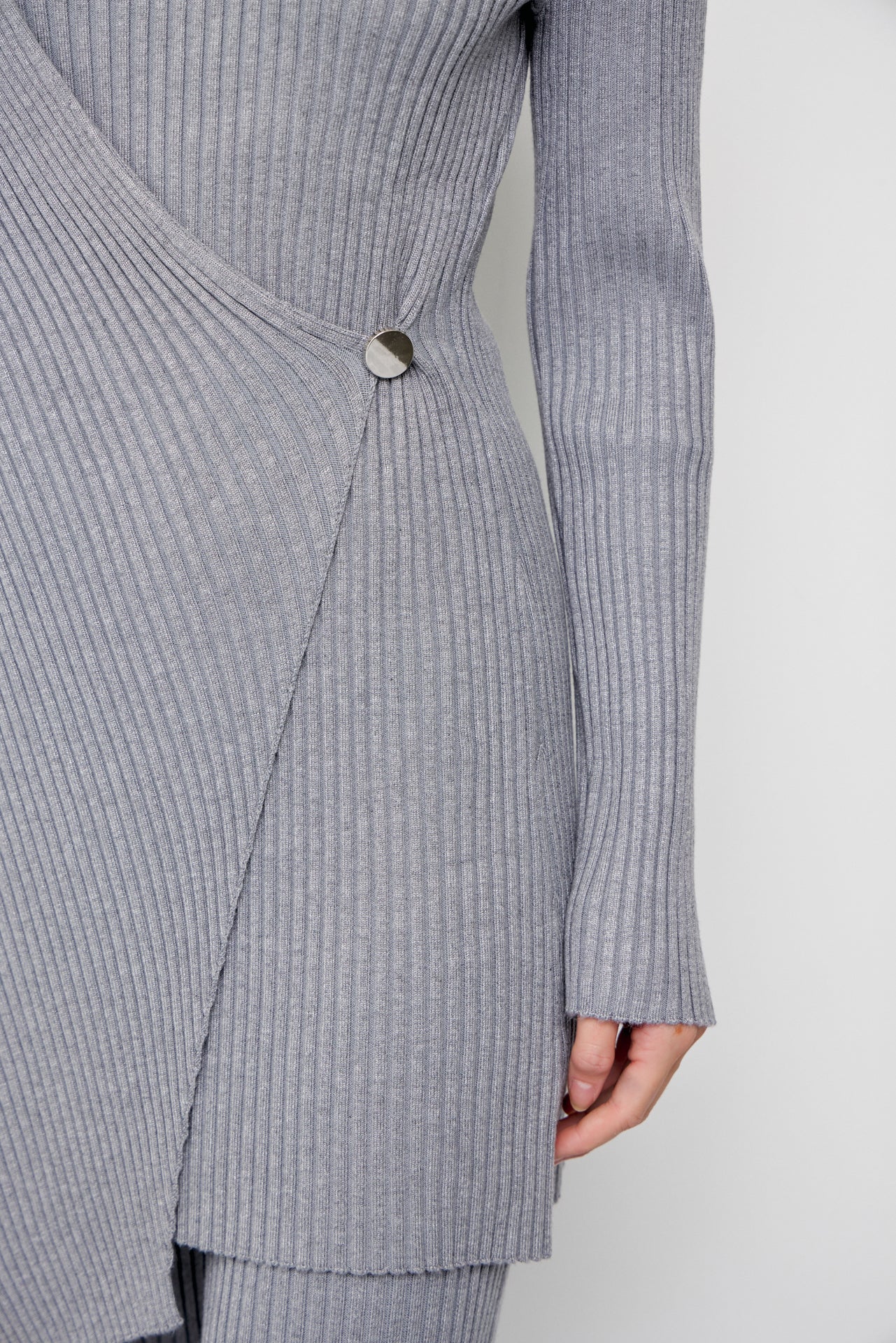 Cozy Chic Rib Knit High-neck Asymmetric Hem Top and Pants Set