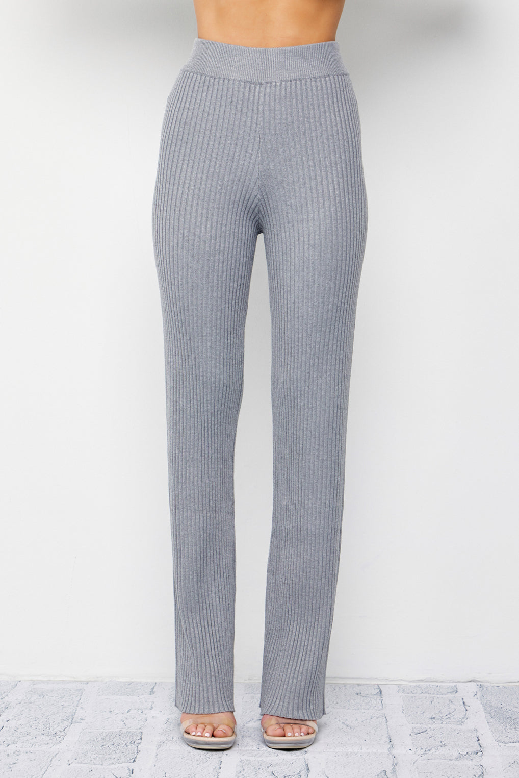 Cozy Chic Rib Knit High-neck Asymmetric Hem Top and Pants Set