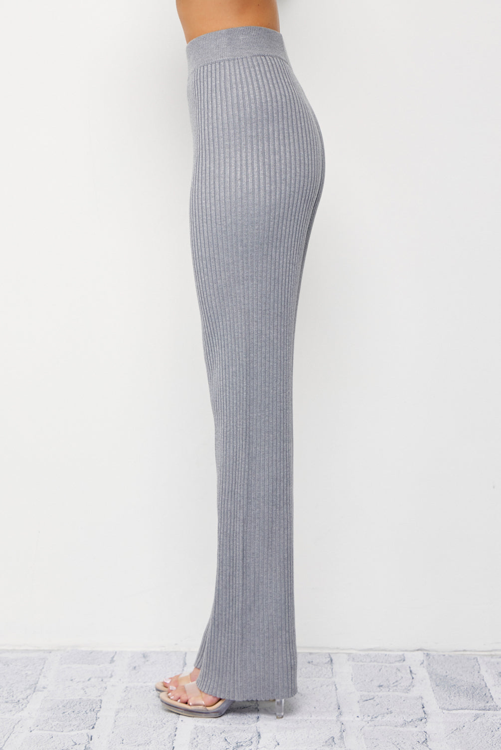 Cozy Chic Rib Knit High-neck Asymmetric Hem Top and Pants Set