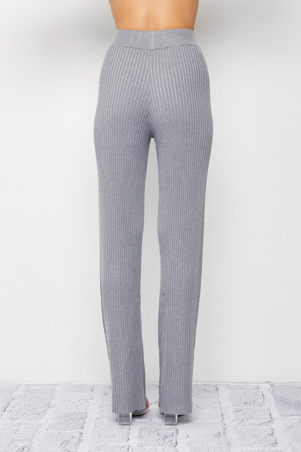 Cozy Chic Rib Knit High-neck Asymmetric Hem Top and Pants Set