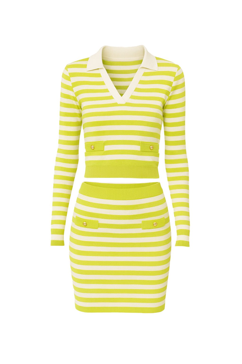 Lily Stripe Knit Collar Long Sleeve Top and Mini Skirt Set