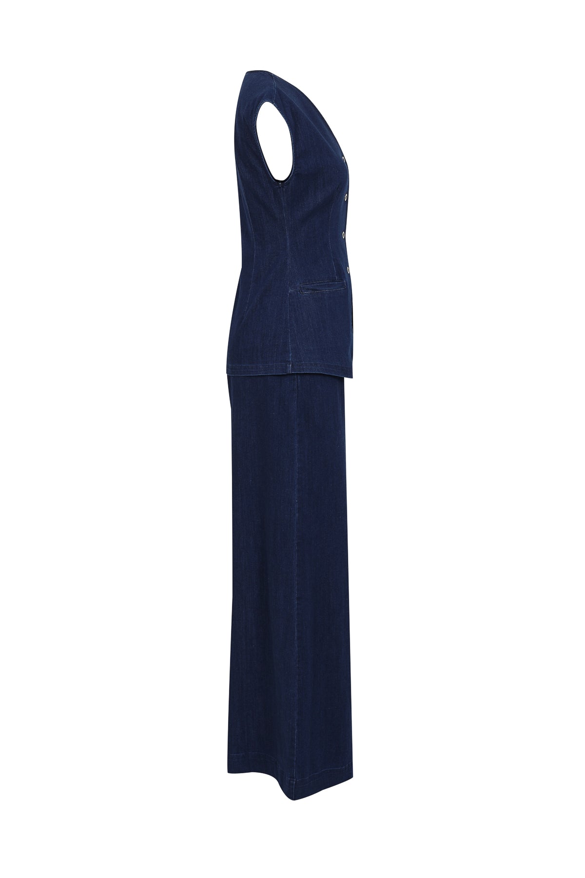 The Denim Ease Woven Long Vest & Wide Leg Pants Duo