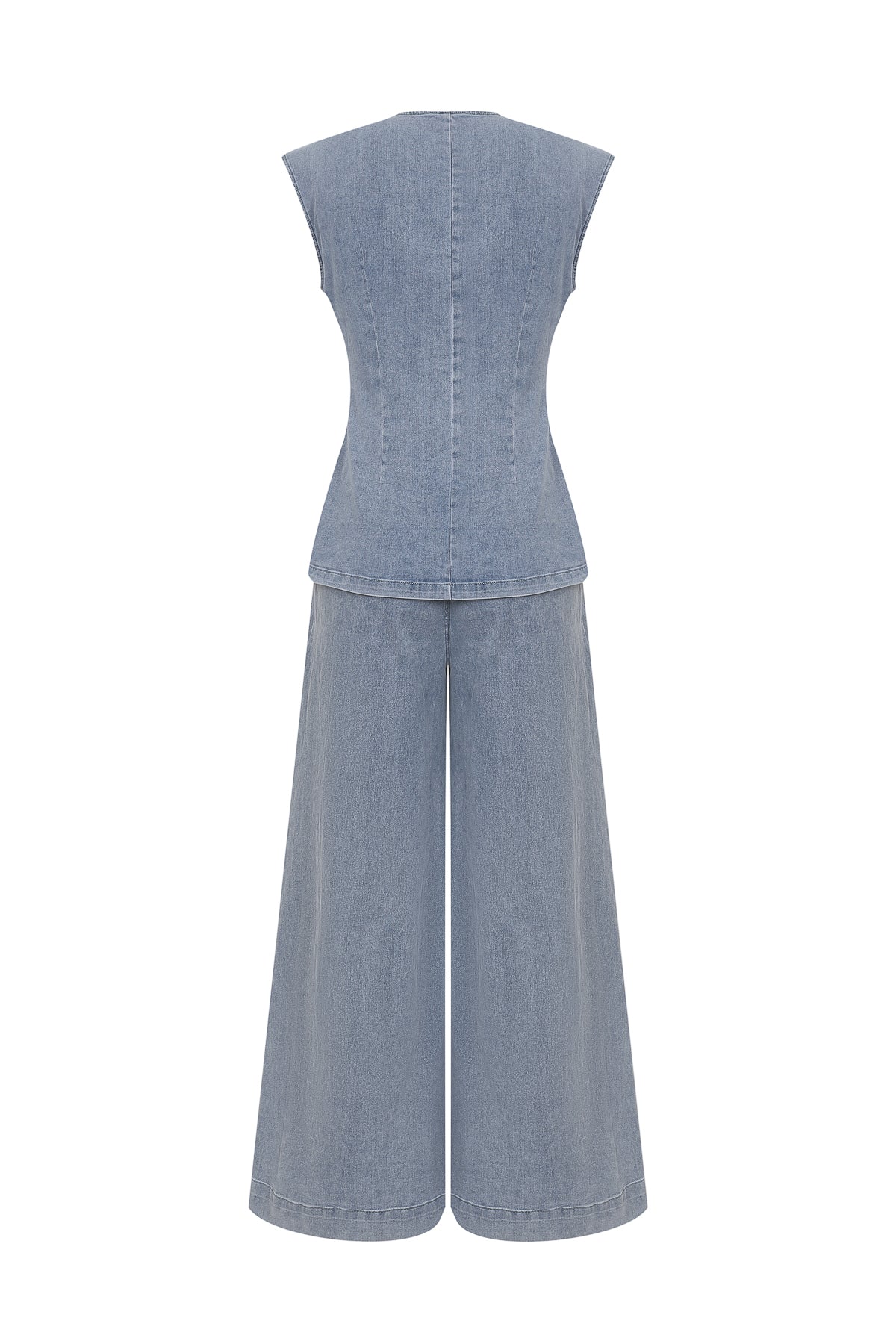 The Denim Ease Woven Long Vest & Wide Leg Pants Duo