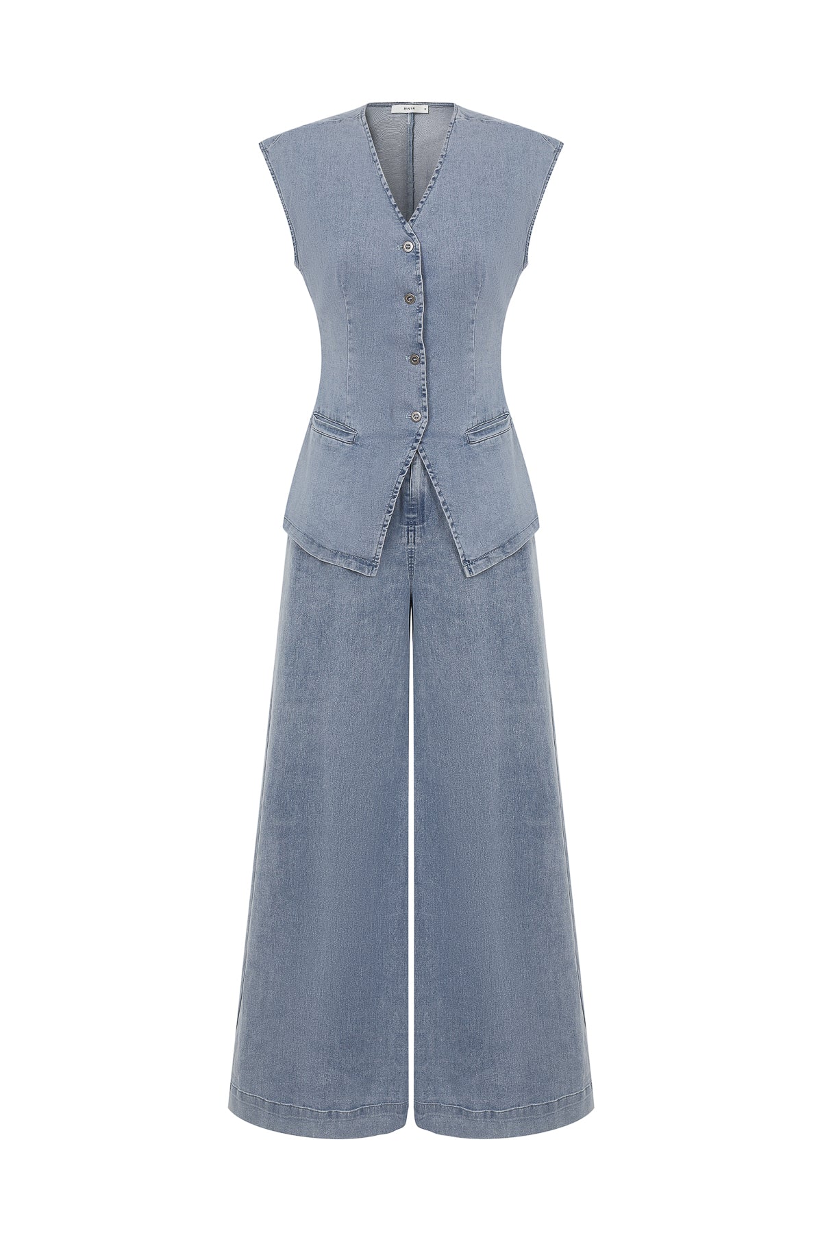 The Denim Ease Woven Long Vest & Wide Leg Pants Duo