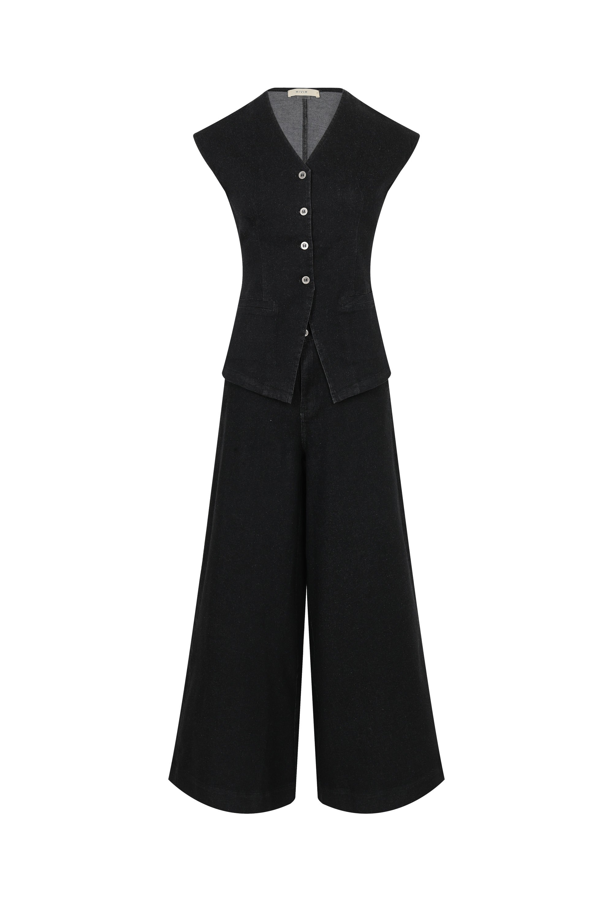 The Denim Ease Woven Long Vest & Wide Leg Pants Duo