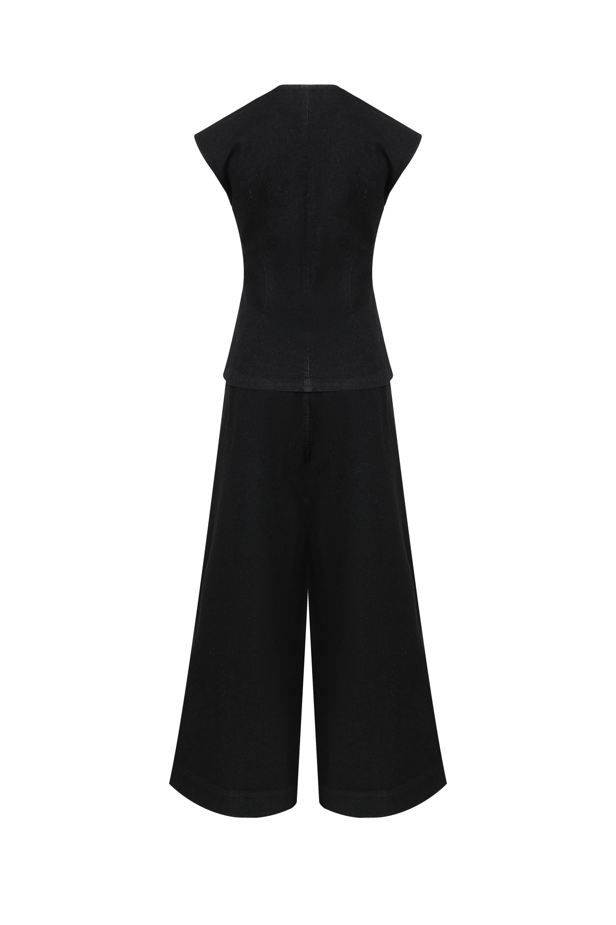 The Denim Ease Woven Long Vest & Wide Leg Pants Duo