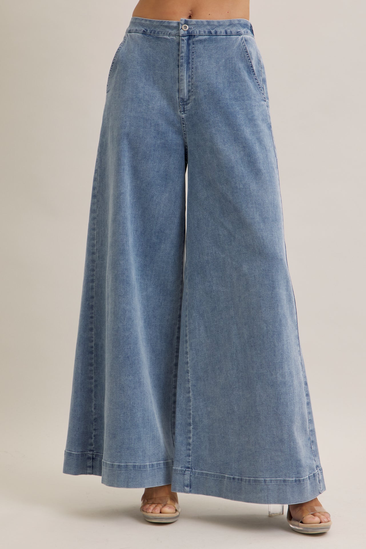The Denim Ease Woven Long Vest & Wide Leg Pants Duo