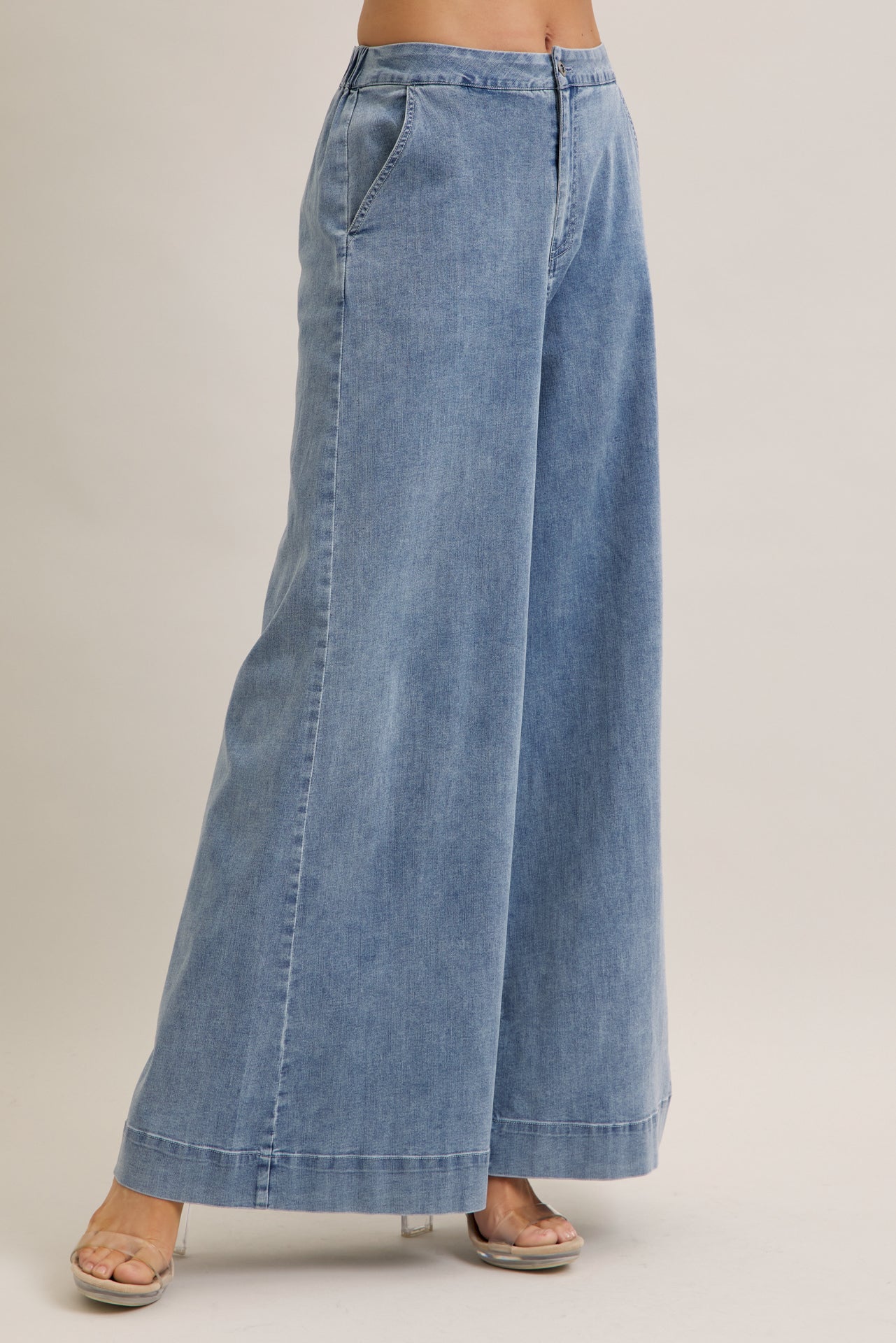 The Denim Ease Woven Long Vest & Wide Leg Pants Duo