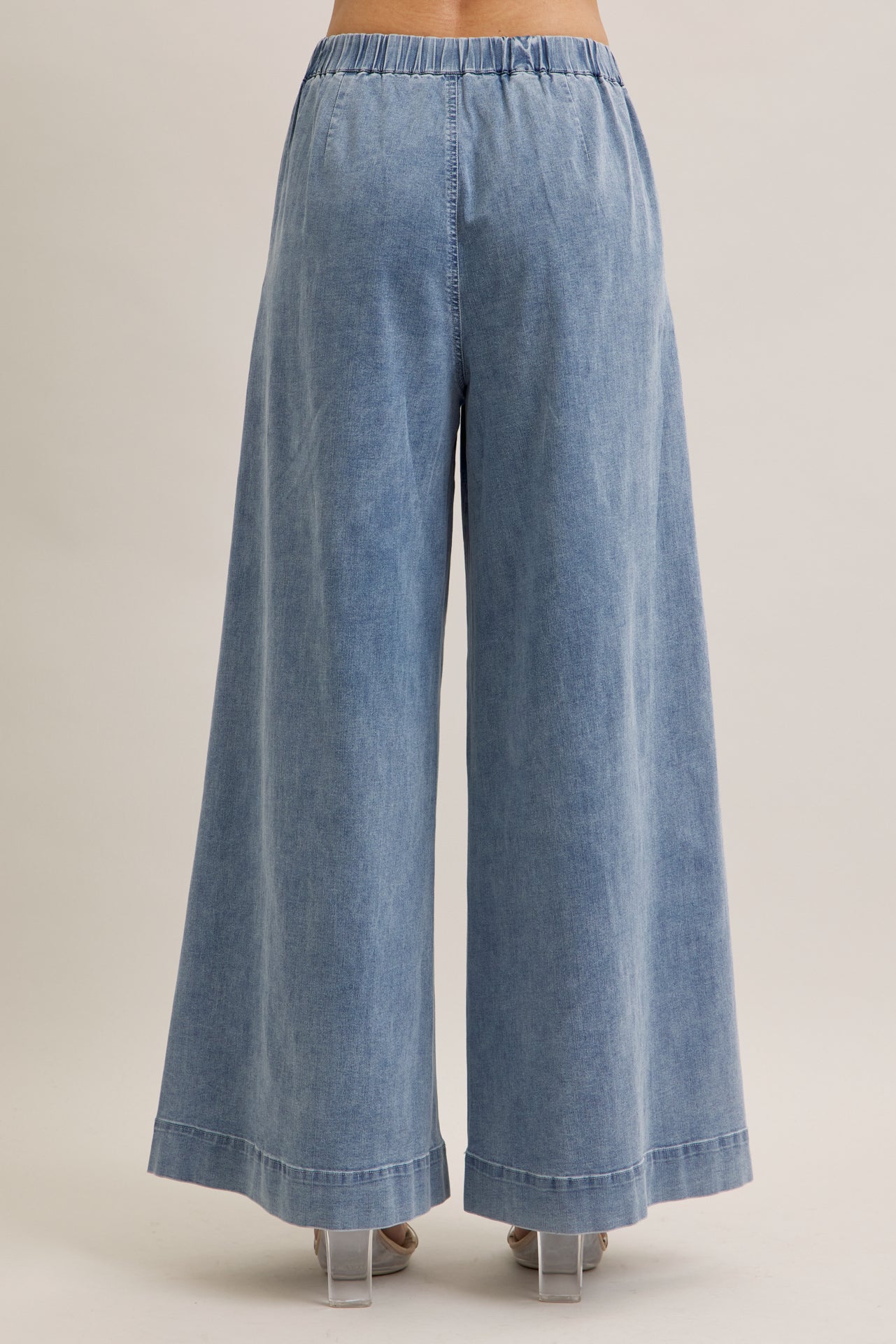 The Denim Ease Woven Long Vest & Wide Leg Pants Duo