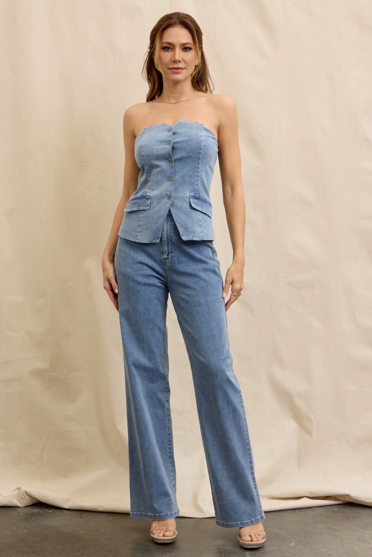 Lunelle Woven Tube Blazer Vest And Pants Set