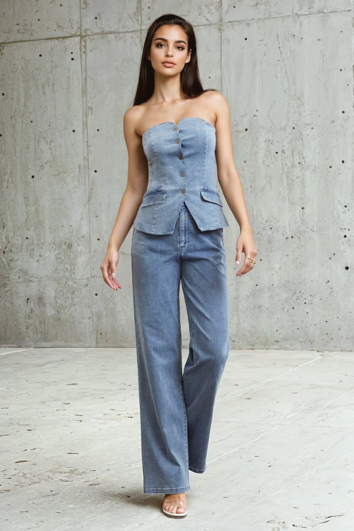 Lunelle Woven Tube Blazer Vest And Pants Set