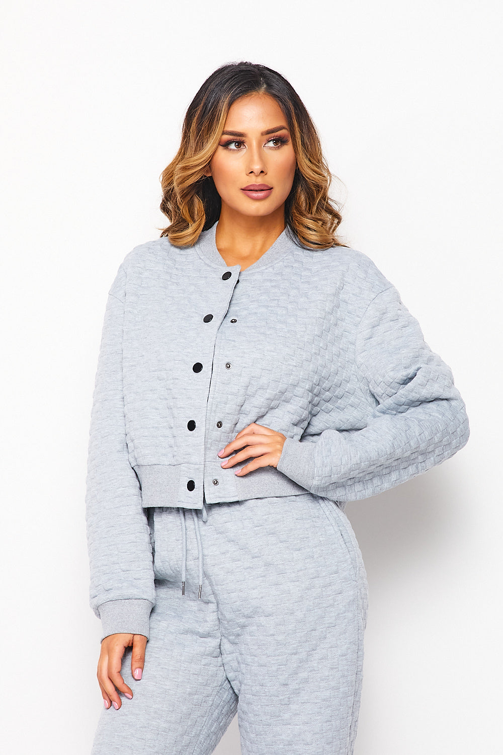Quilted Cropped Bomber Jacket