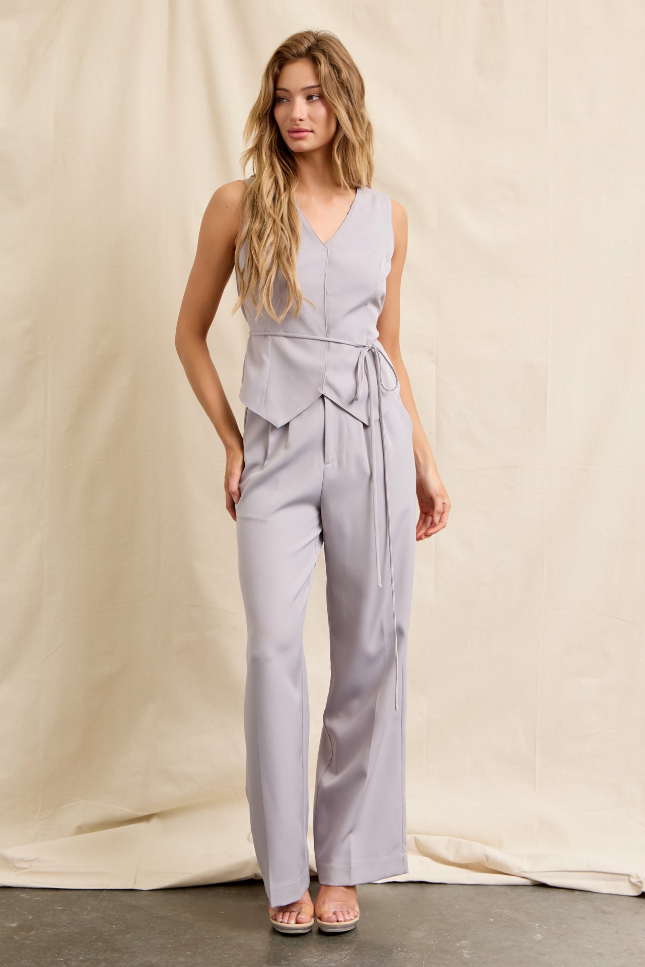 Zephyra Woven Vest With Waist Tie & Pants Set