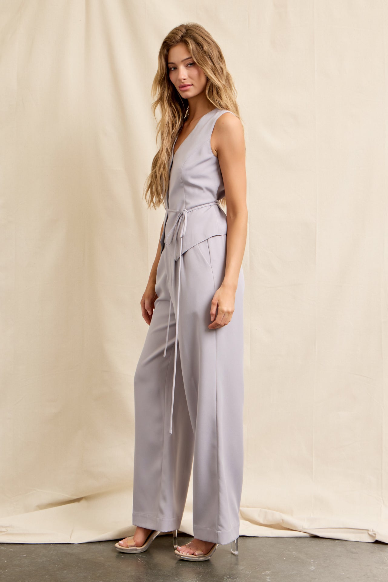 Zephyra Woven Vest With Waist Tie & Pants Set
