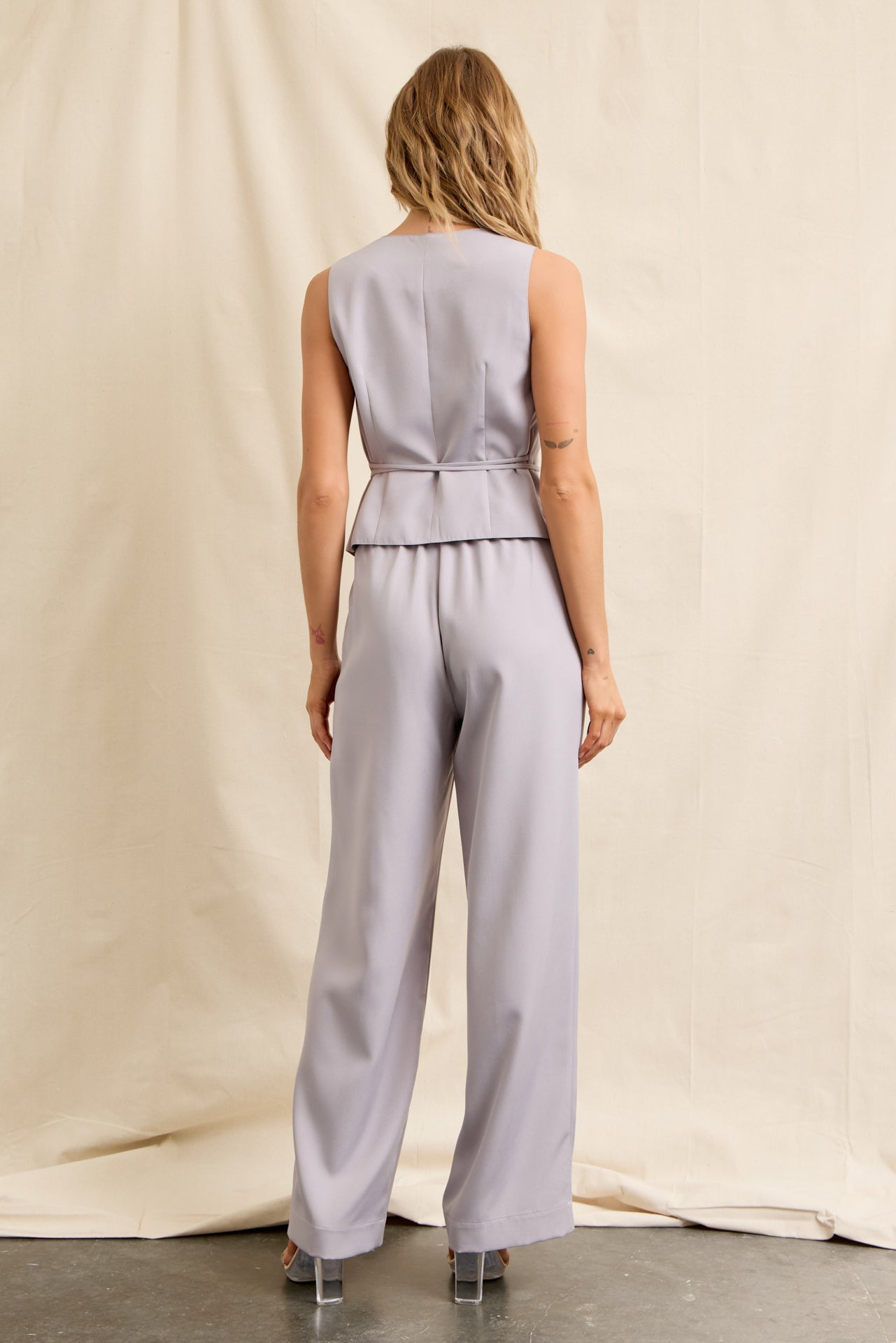 Zephyra Woven Vest With Waist Tie & Pants Set