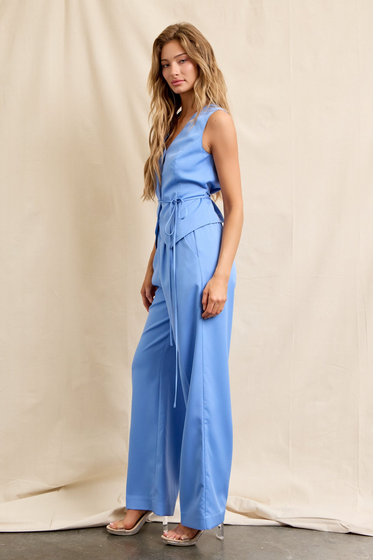 Zephyra Woven Vest With Waist Tie & Pants Set