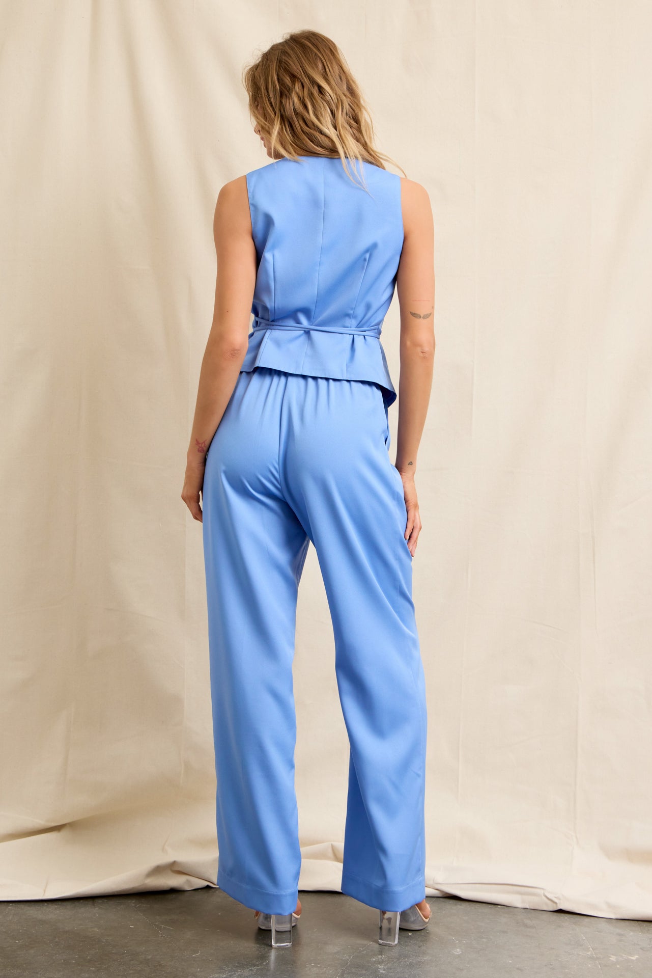 Zephyra Woven Vest With Waist Tie & Pants Set