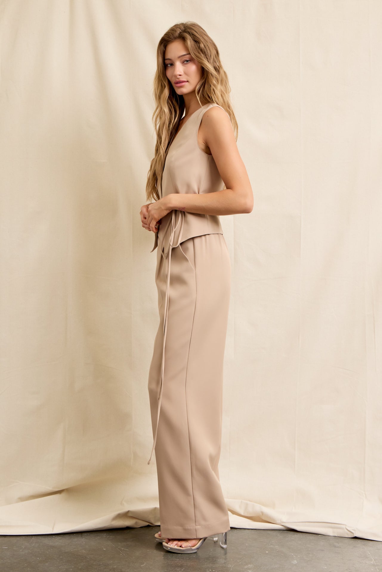 Zephyra Woven Vest With Waist Tie & Pants Set