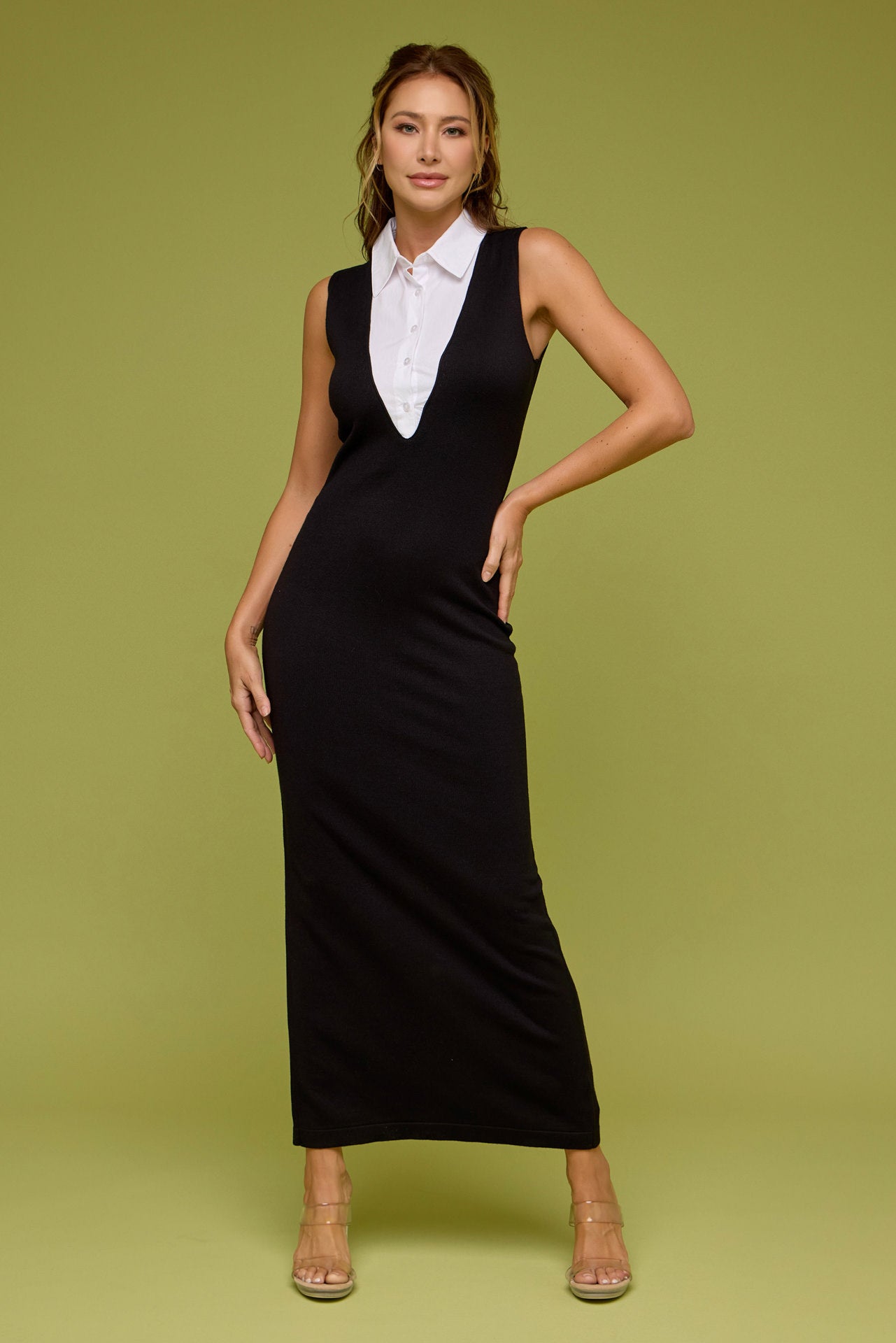 Peek-a-chic Knit Sleeveless Maxi Dress