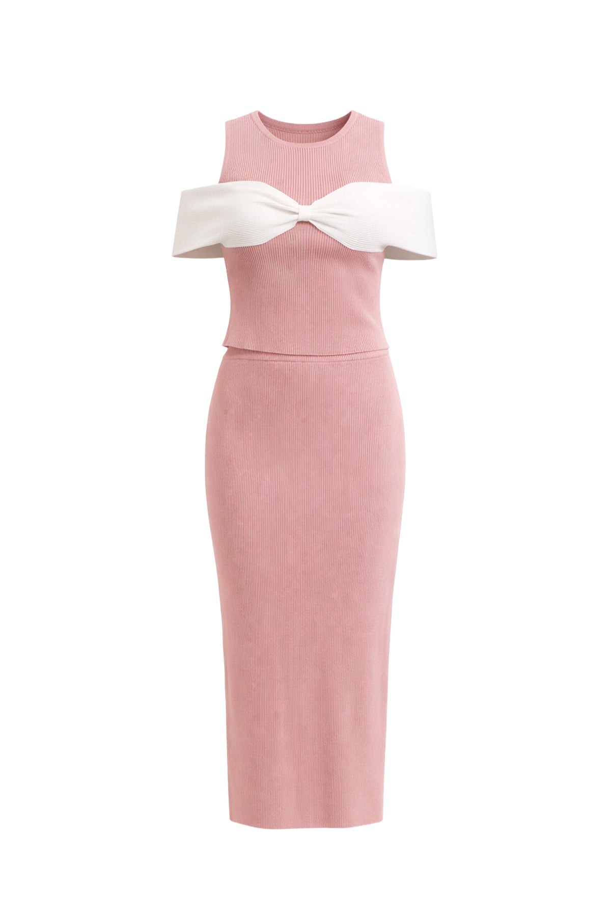 Tied in Style Cold Shoulder Contrast Top And Skirt Set