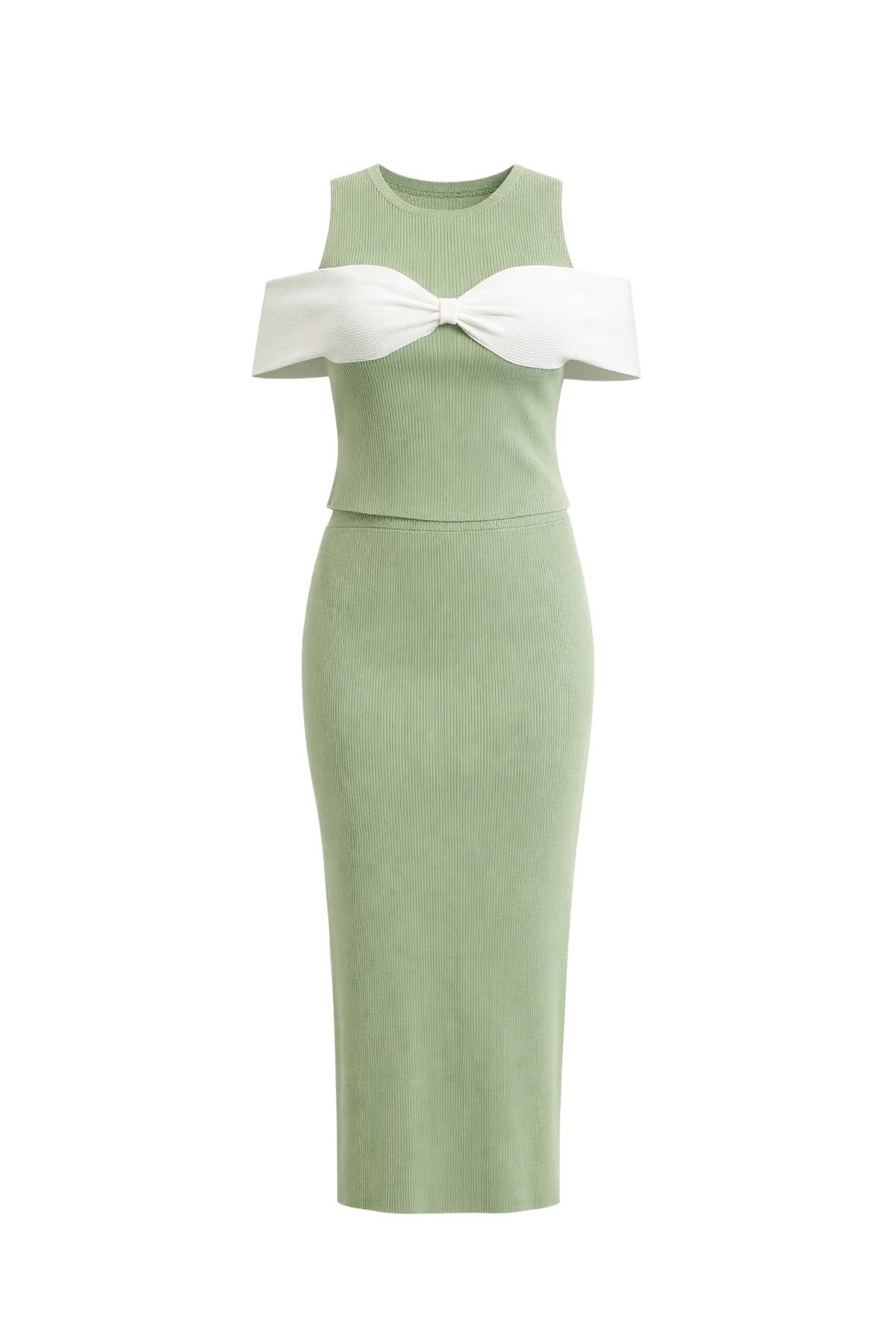 Tied in Style Cold Shoulder Contrast Top And Skirt Set