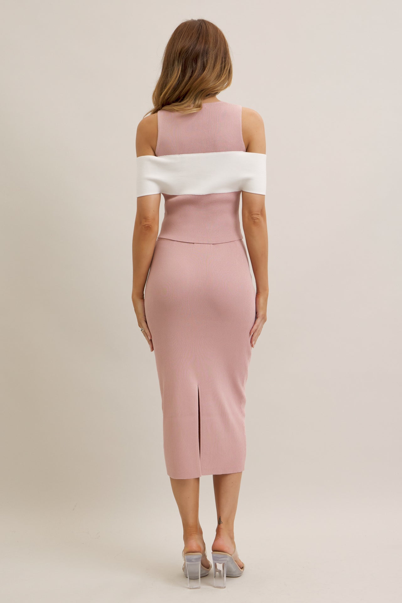 Tied in Style Cold Shoulder Contrast Top And Skirt Set