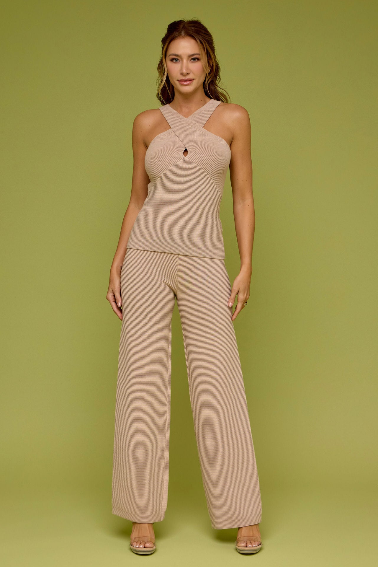 Twist Elegance Rib Knit Top & Pants Set