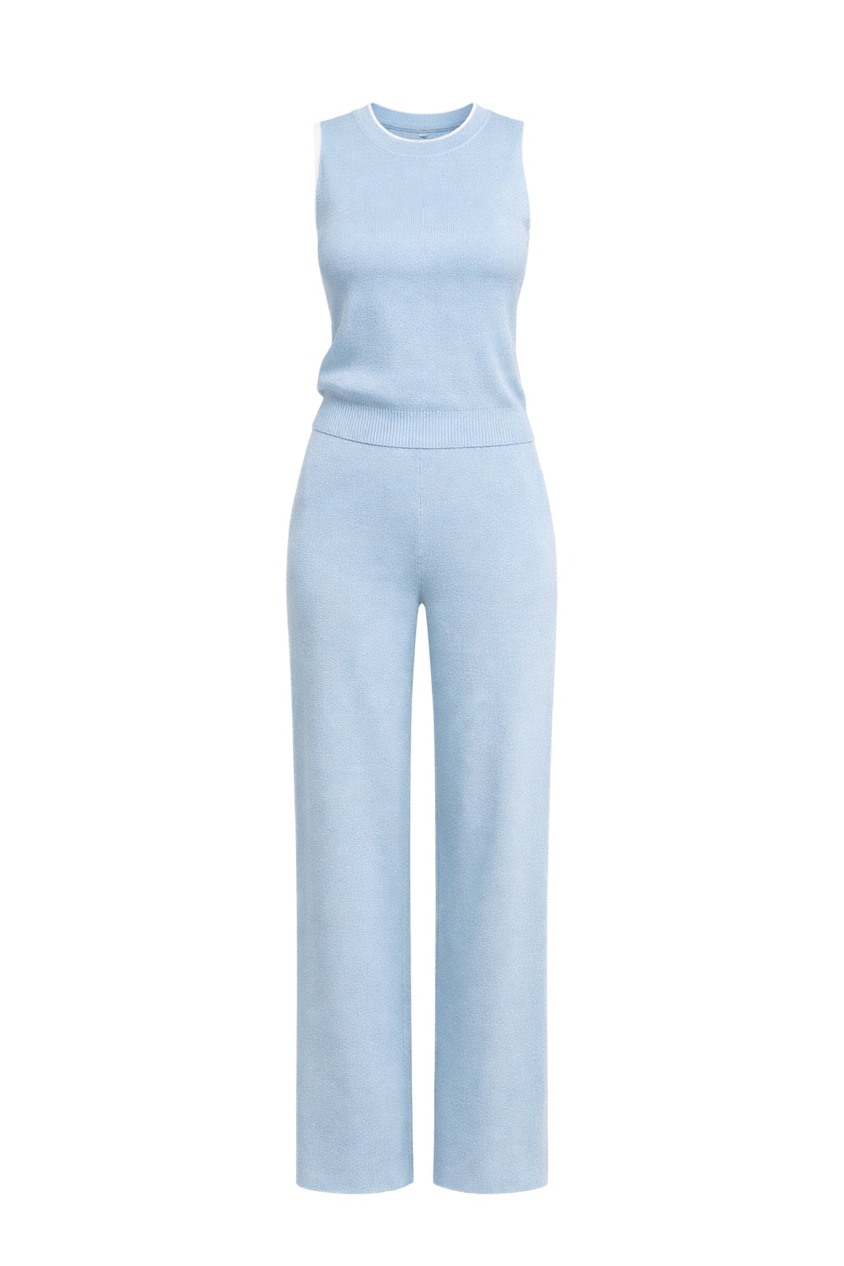 Summer Breeze Sleeveless Knit Mock Neck Top & Pants Set With Contrast