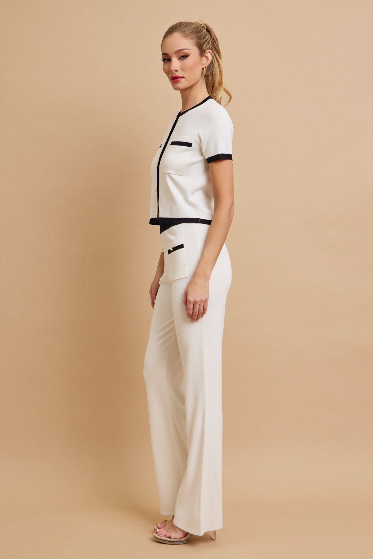 Odessa Knit Short Sleeve Cardigan And Pants Set