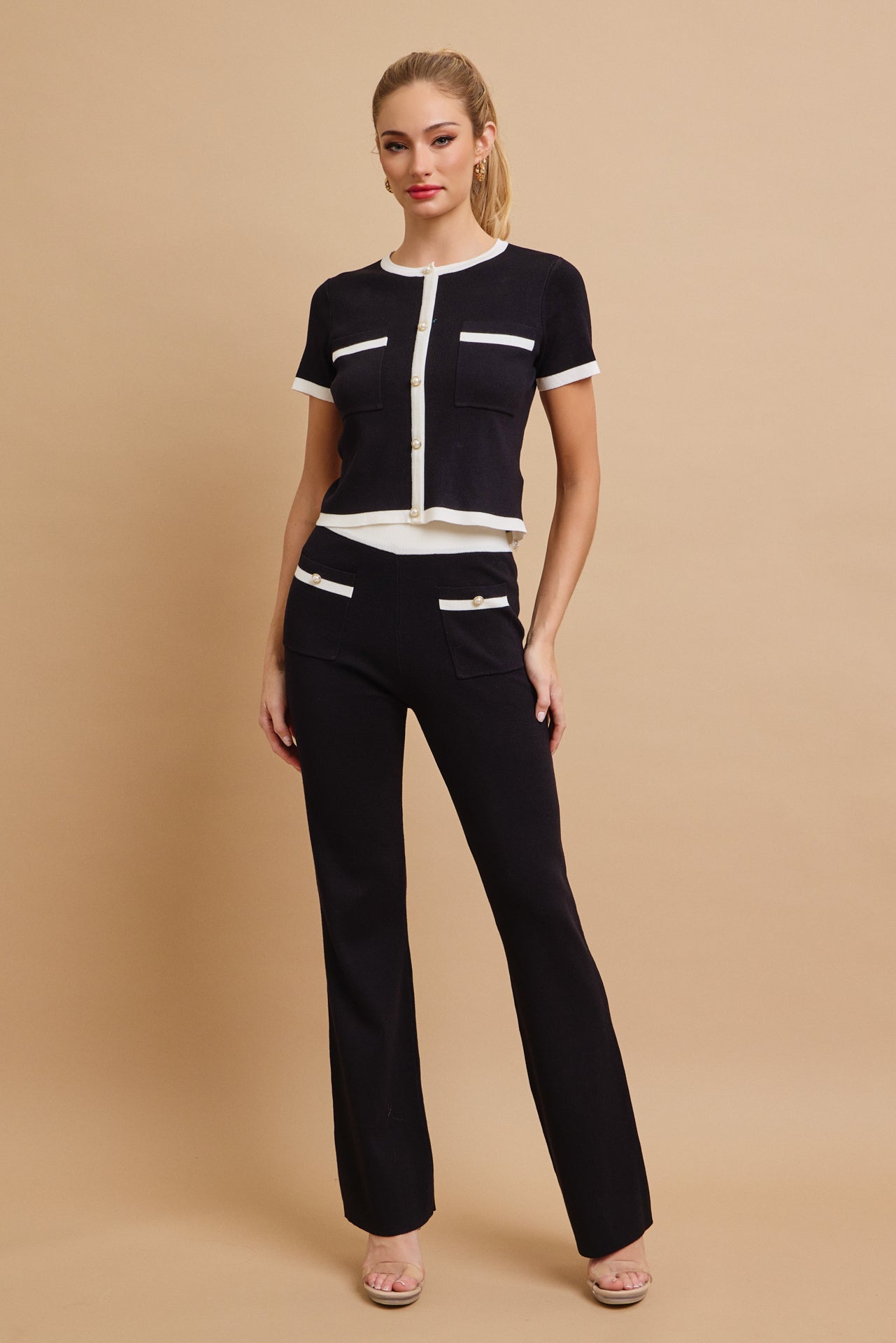 Odessa Knit Short Sleeve Cardigan And Pants Set