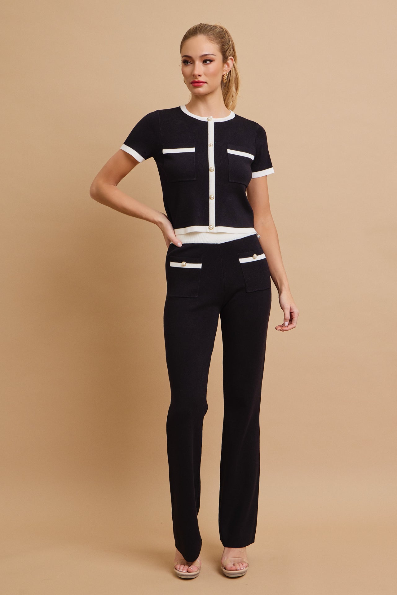 Odessa Knit Short Sleeve Cardigan And Pants Set