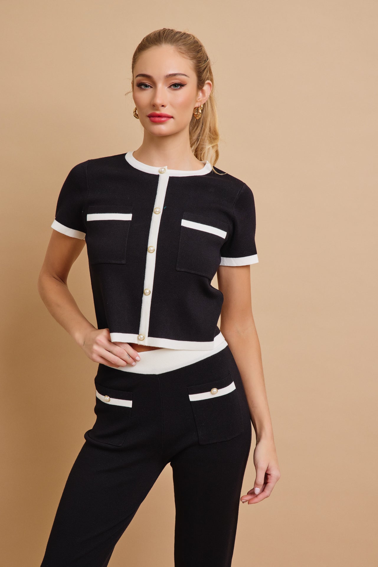Odessa Knit Short Sleeve Cardigan And Pants Set