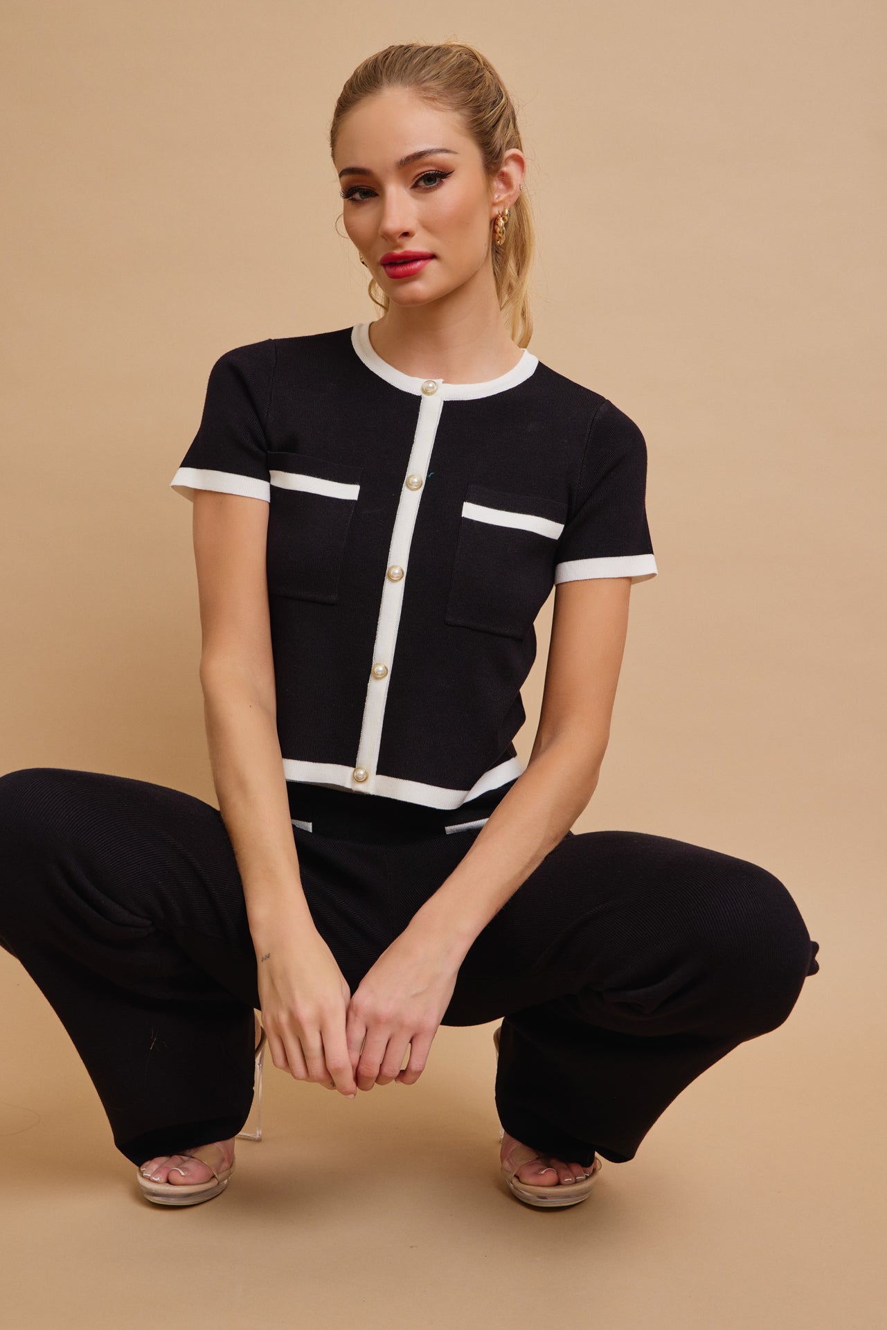 Odessa Knit Short Sleeve Cardigan And Pants Set