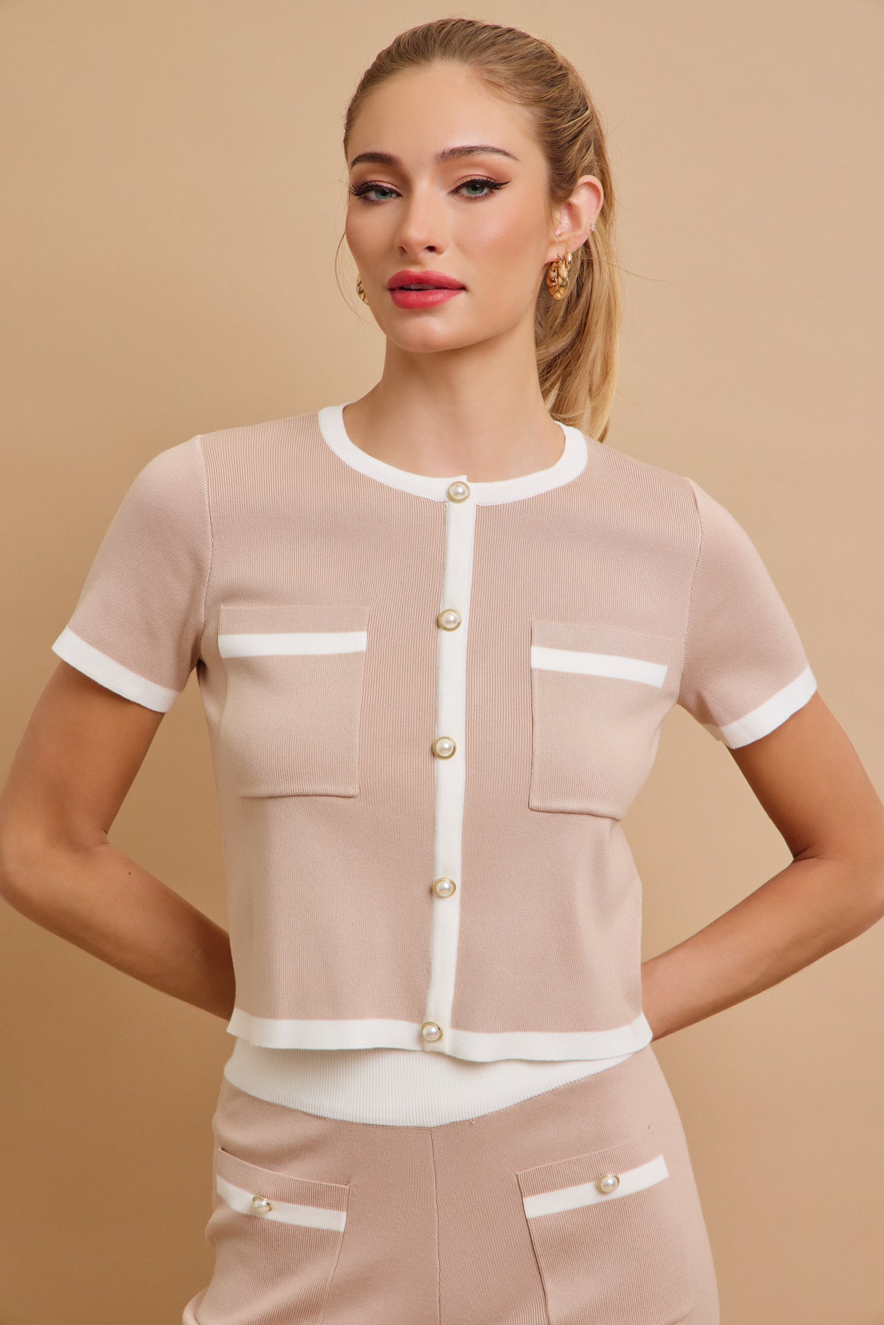 Odessa Knit Short Sleeve Cardigan And Pants Set