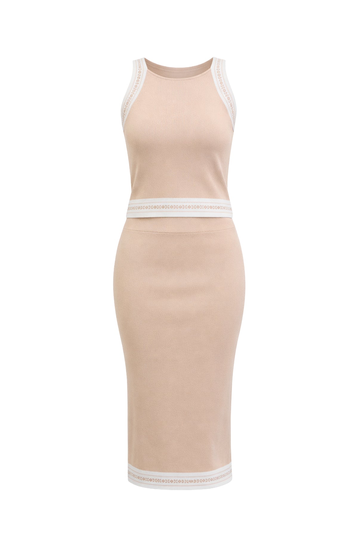 Scallop & Contrast Sleeveless Top And Midi Skirt
