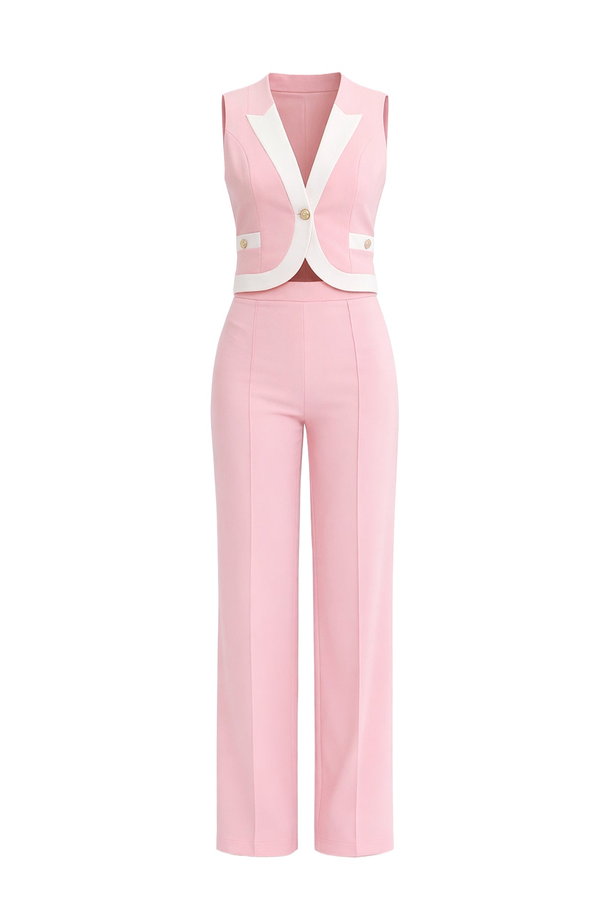 Madeline Woven Two Tone Round Hem Vest & Pants Set