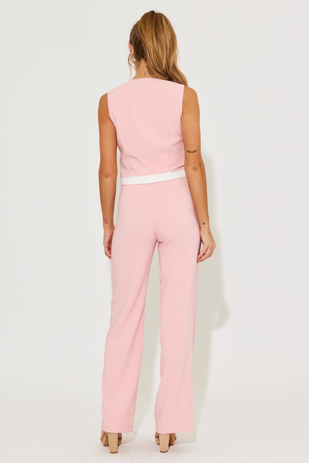 Madeline Woven Two Tone Round Hem Vest & Pants Set