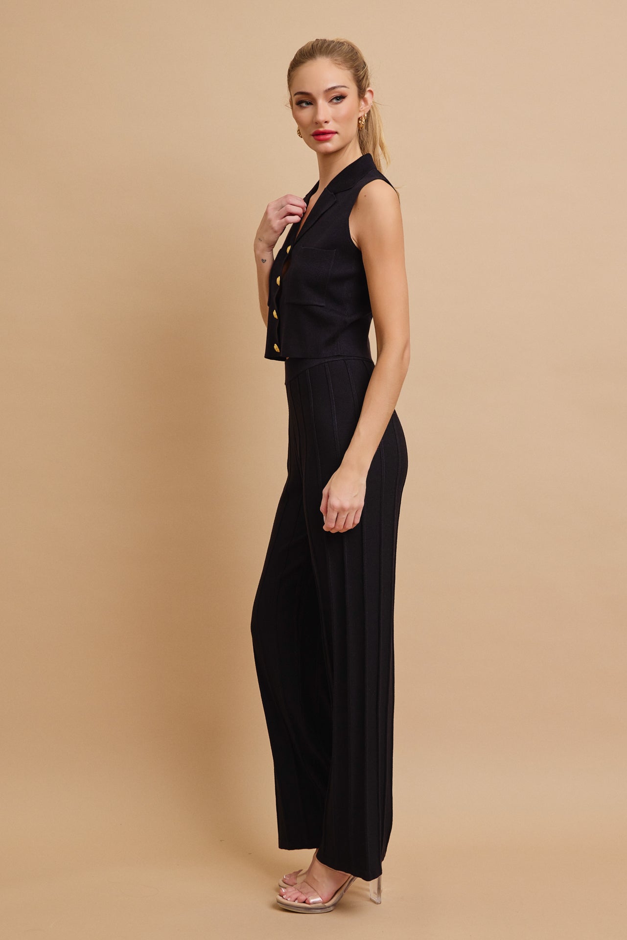 Effortless Elegance Knit Vest With Pleated Pants